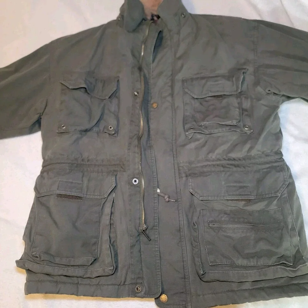 Vtg St Johns Bay Barn Chore Jacket Men Med Olive Corduroy Collar Flannel Quilted